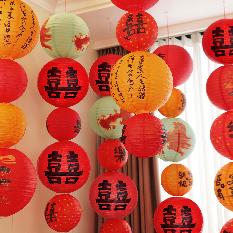 2025 nueva linterna de papel de fiesta decoración de bodas decoración interior de la sala de estar de flores rojas de fiesta linterna string