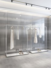 简约服装展示架不锈钢生态板 银色落地式陈列架 女装店挂衣架