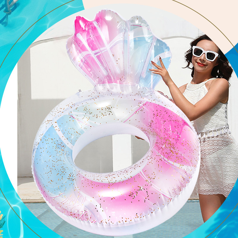 Nuevo anillo de natación de cola de sirena anillo de polvo brillante anillo de natación de color rojo gradiente anillo de natación translúcido anillo de salvavidas para niños