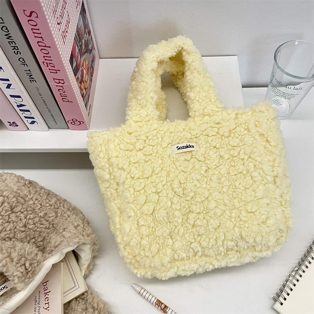 Korean Style Solid Colour Plush Handbag Women's Shoulder Bag_voghion.com