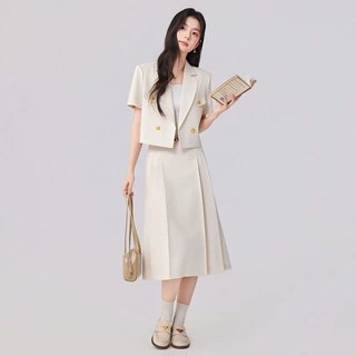 短袖西装套装裙女2026新款幼师大学生面试工作服西服半身裙两件套