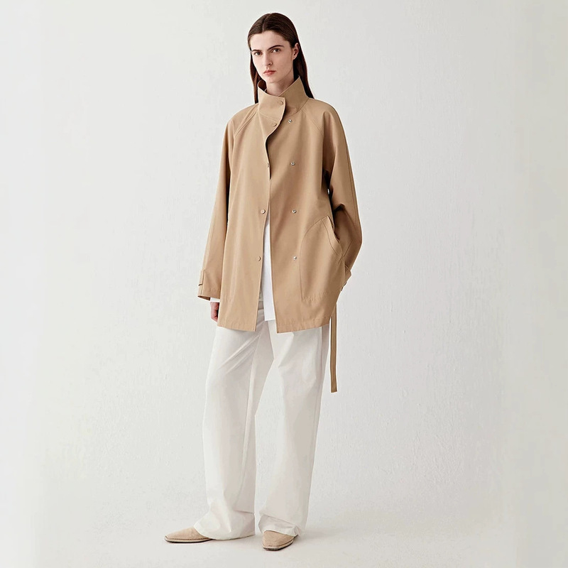 IC Xiaohe pure original single-breasted short trench coat, 2026 autumn new collection, fine wool plain weave lightweight short trench coat