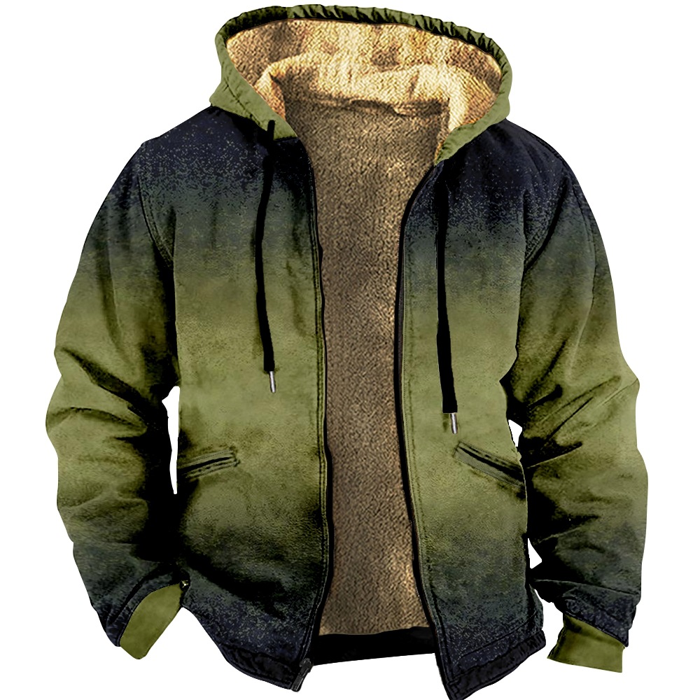 Patrón de multi-color transfronterizo europeo y americano impresión 3D Impresión digital suéter con capucha forro marrón Chaqueta de algodón acolchado