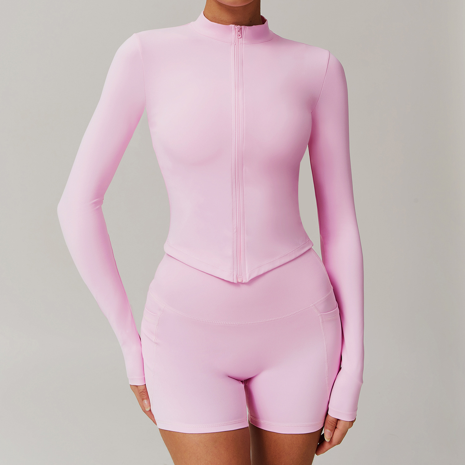Ze Chuang Chaqueta de fitness desnuda de secado rápido para mujer Chaqueta de yoga de manga larga ajustada con cremallera para correr deportes 8503