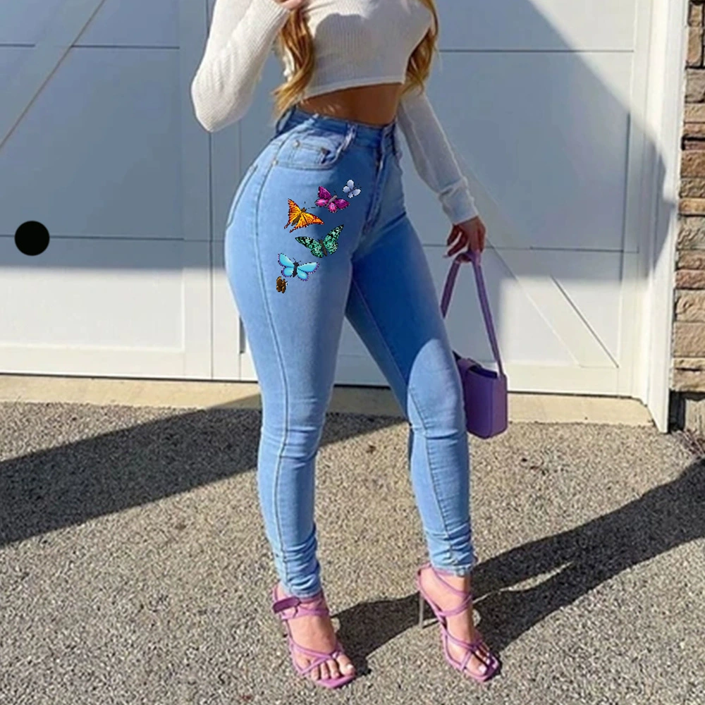 Джинсы-бабочки с европейским принтом джинсы женские брюки-карандаш сексуальная JN01-193