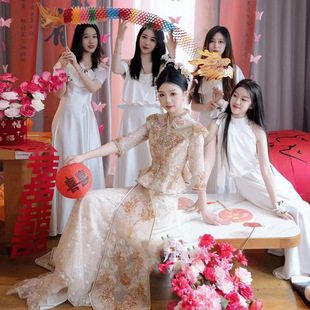 Bridesmaid Dress White Long 2025 New Summer Niche High-End Fairy Sister Group Evening Dress Slim Dress