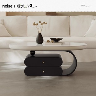 French Oval Coffee Table 2025 New Style Living Room Light Luxury Designer Minimalist High-end Rock Plate Coffee Table Black