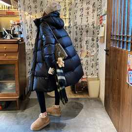 圣诞红色羽绒服女加厚高级感炸街韩版时尚宽松中长款白鸭绒外套
