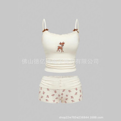 新商品の熊の花のプリントのギャルのレースのガーターのデザインのかわいい少女の美背の臍のスーツ