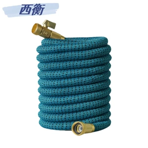 Manufacturers sell 3 times telescopic water pipe garden water pipe hose with high-pressure water gun car wash water pipe lake blue + black