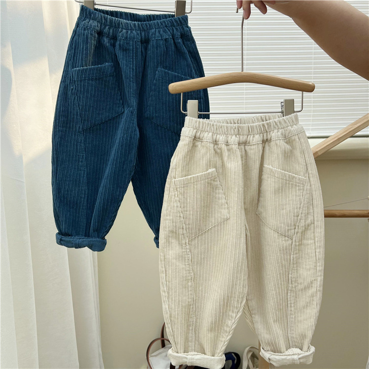 Pantaloni casual a righe sottili spessi per mamma e bambino in velluto a coste coreano per bambini autunno/inverno 2024_voghion.com