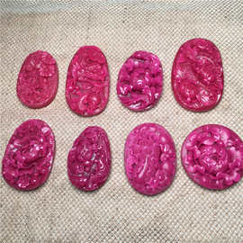 石英岩玉生肖龙吊坠红色芙蓉玉牡丹花挂件柿子红色仿南红毛衣链