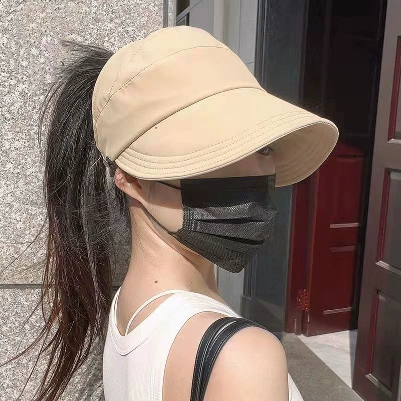Sun hat ponytail cap, quick‑dry thin summer sun hat with ponytail opening and mask hook, adjustable