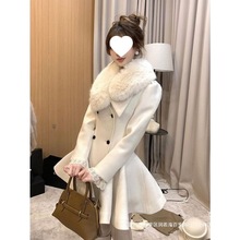 夹棉毛呢大衣富家千金加厚呢子外套8360白色黑色氨纶