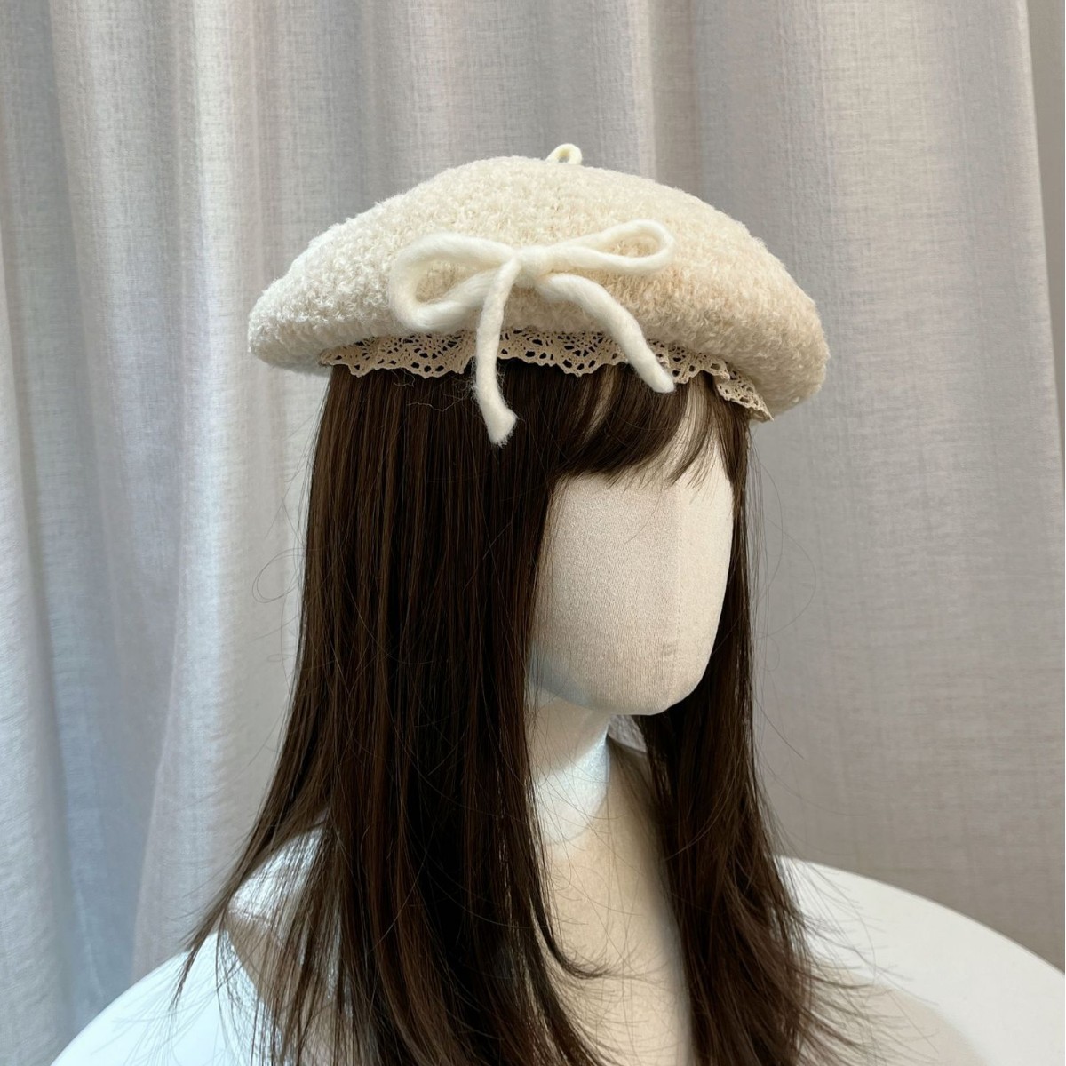 Lammeulds baret med sløjfe til kvinder efterår vinter varm_voghion.com