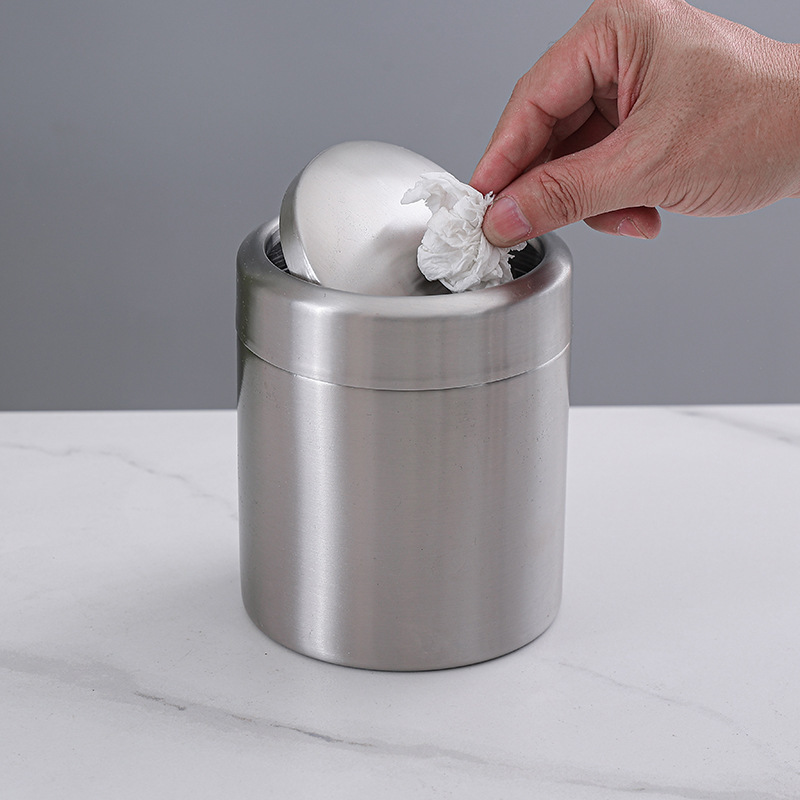 Mini Desktop Trash Bin 304 Stainless Steel Bathroom Bedroom Bathroom Countertop Car Office Flip Trash Bin