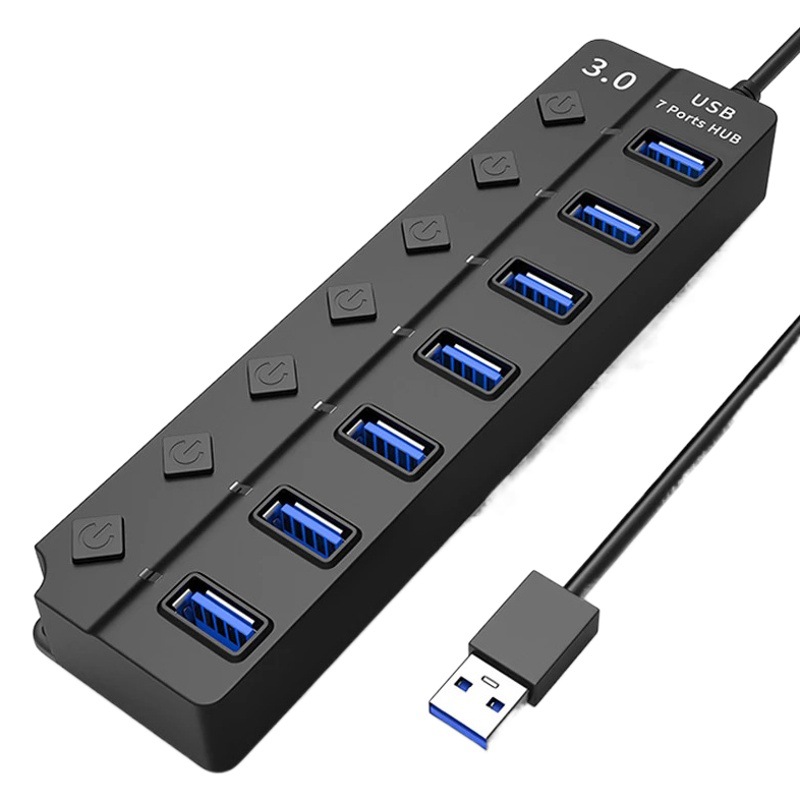 Hub usb3.0 de 7 puertos, concentrador divisor de uno a siete, expansor de alta velocidad para ordenador portátil de cuatro puertos