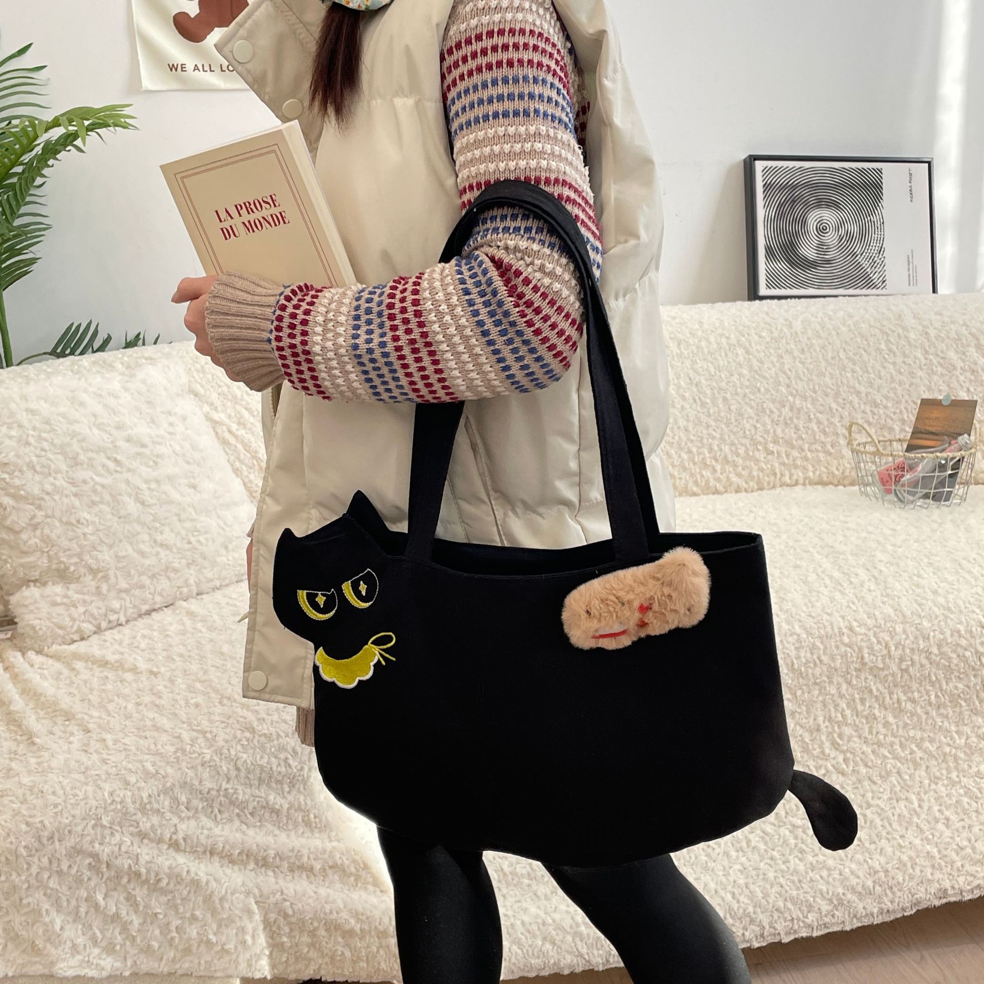 Women's Canvas Cat Cute Square Open Tote Bag display picture 37
