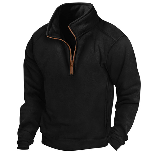 Men's Stand-up Half Zip Long Sleeve Tactical Hoodie Pullover Training Polo Shirt