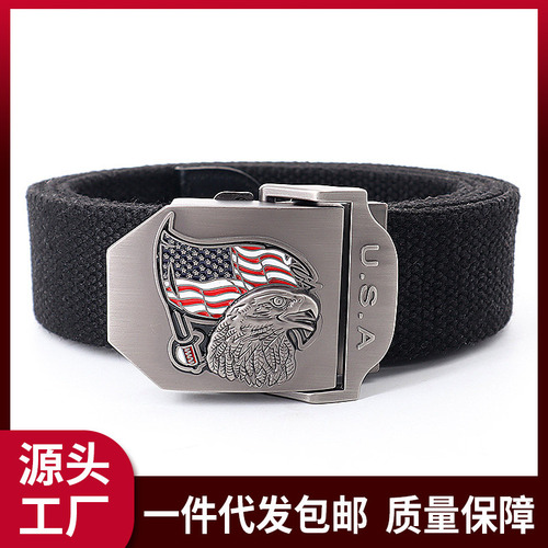 American Eagle Smooth Buckle Canvas Belt Men's Tactical Youth Outdoor Jeans Belt New Casual Wholesale Women