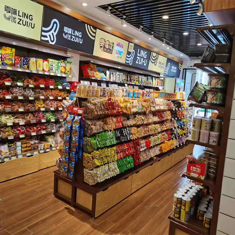 供应零食站点货架 赵一鸣同款带盒子零食货架 零食很忙网红店货架