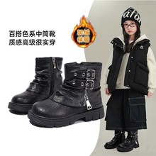 女童靴子英伦风二棉短靴大童女孩公主骑士靴2025秋冬款儿童马丁靴