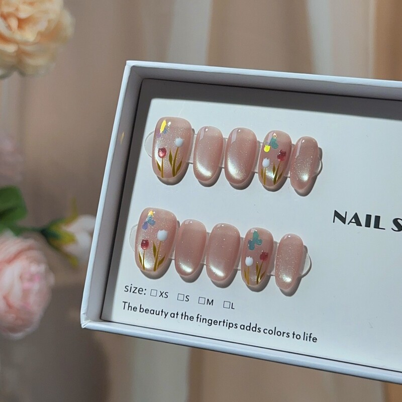 Three-dimensional Hand-painted Tulip Nail Art Nail Wearing High-grade Sense Light Luxury Pure Hand-made Nail Art Patch Fake Nail Three-dimensional Hand-painted Tulip Nail Art Nail Wearing High-grade Sense Light Luxury Pure Hand-made Nail Art Patch Fake Nail