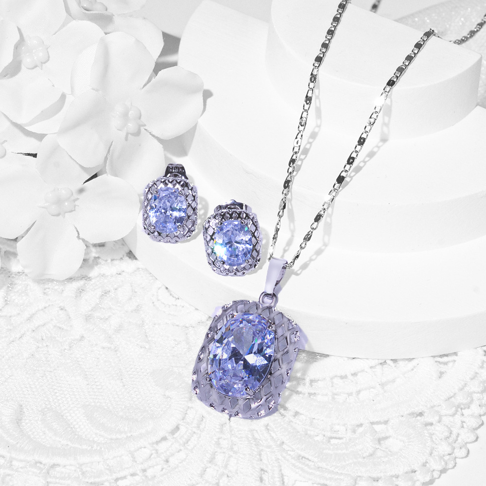 Nuevas opciones transfronterizas de diseño de moda de cobre de zinc pendientes de piedra collar conjunto de joyas pendientes de joyas de mujer