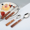 304 Stainless Steel Western Restaurant Burst Spoon Handle Wood Handle Handle and Fork Tablets Four -piece Restaurant Cow Pyramid Settles wholesale