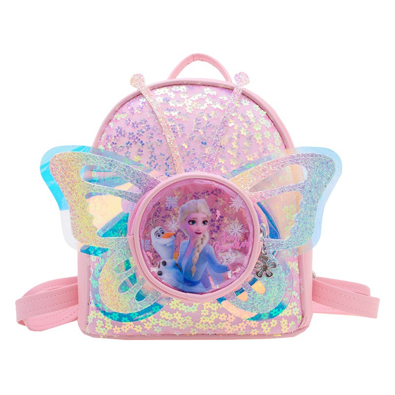 Mochila para niños, novedad de 2023, bonita mochila de dibujos animados, bolso escolar de moda para niñas pequeñas de cuero suave con lentejuelas y mariposas, a la moda