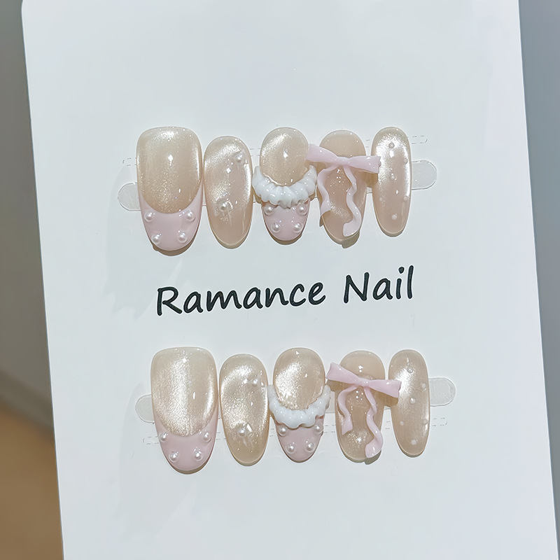 Handmade wearable nails with spring-summer skirt, bow, cat-eye, sweet style, gentle and flattering for girls, detachable nail patches Handmade wearable nails with spring-summer skirt, bow, cat-eye, sweet style, gentle and flattering for girls, detachable nail patches