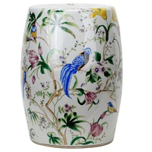 陶瓷花鸟花园凳冰裂鼓凳釉上五彩新中式坐墩边几