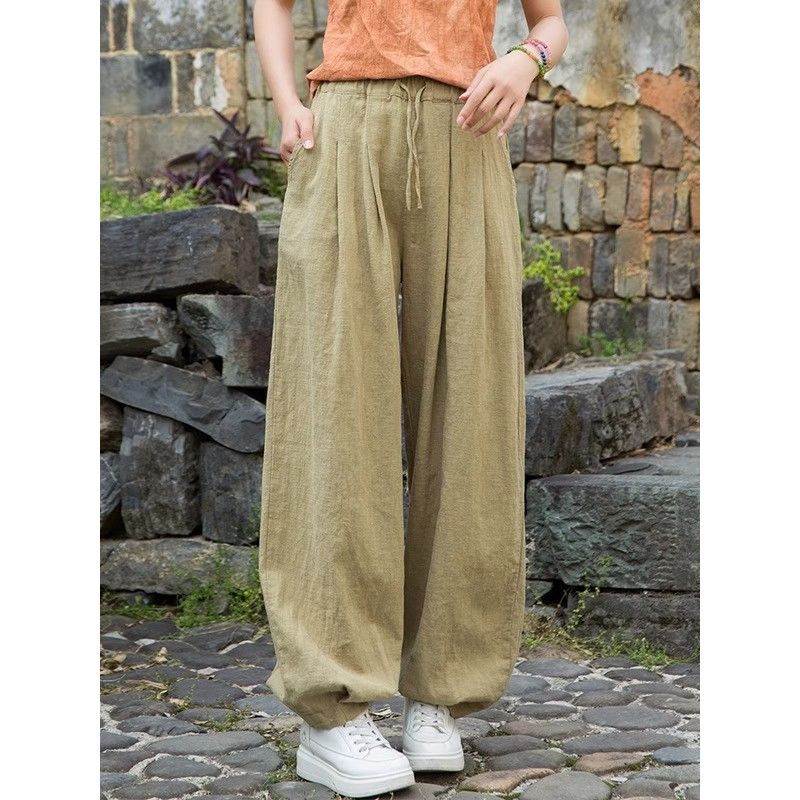 Women's Cotton and Linen Pants New Summer Style Cotton and Linen Long Pants Casual Loose Versatile Cuffed Pants Relaxed Lantern Pants