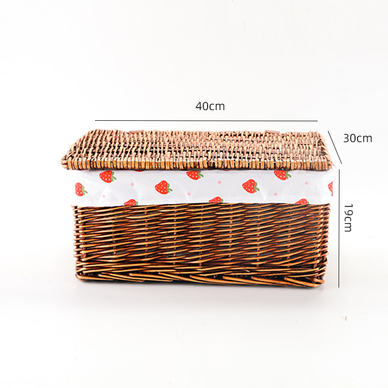 Cesta de almacenamiento de caña personalizada con cubierta caja de almacenamiento de tejido de sauce ropa doméstica juguetes gran capacidad de acabado cesta de almacenamiento