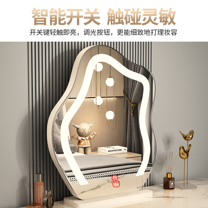 Tocador nube maquillaje espejo escritorio LED luz espejo tocador dormitorio elegante vestidor espejo con luz ins estilo image 6
