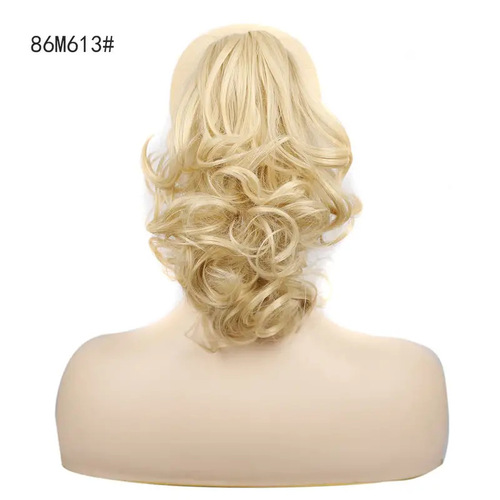 Wig Amazon curly clip-in ponytail synthetic high-temperature silk short mixed color ponytail wholesale