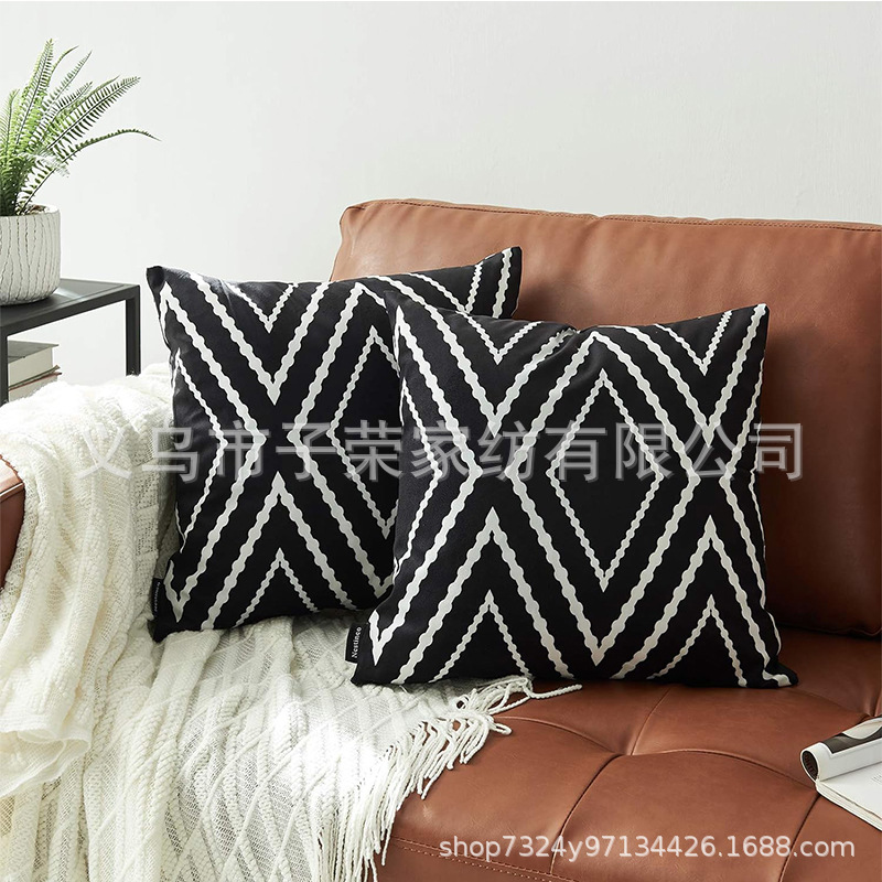 Amazon Best Selling Linen Pillowcase Black and White Simple Geometric Pattern Cushion Living Room Sofa Office Decorative Cushion