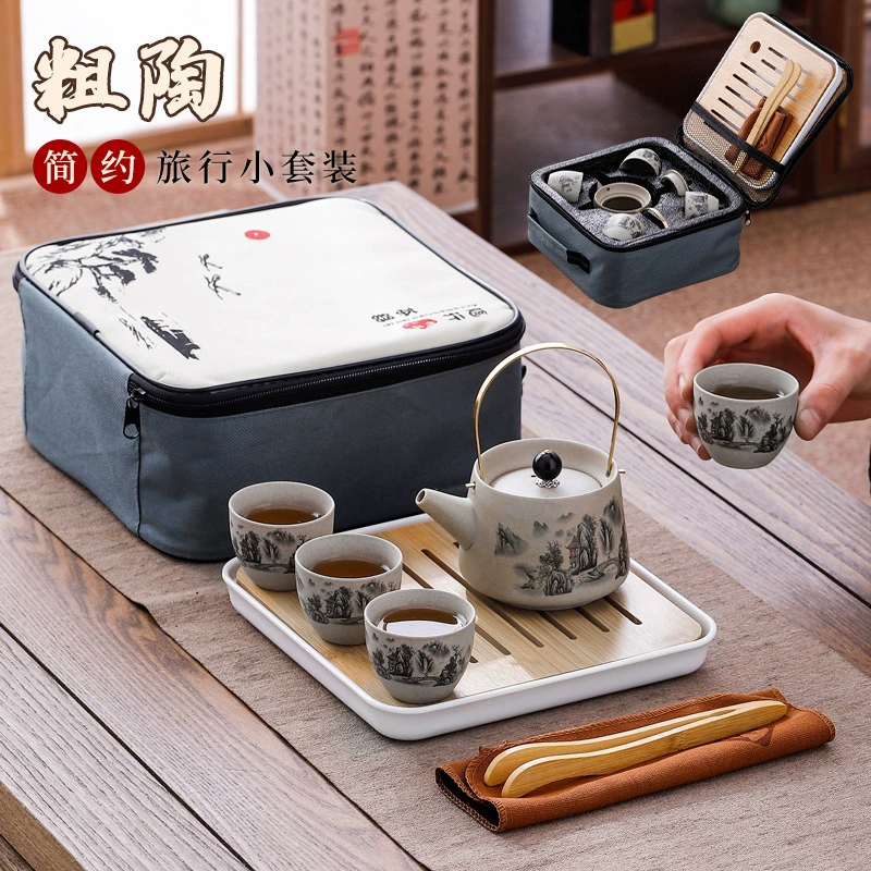 Ретро грубая глиняная балка горшок дорожный чайный набор