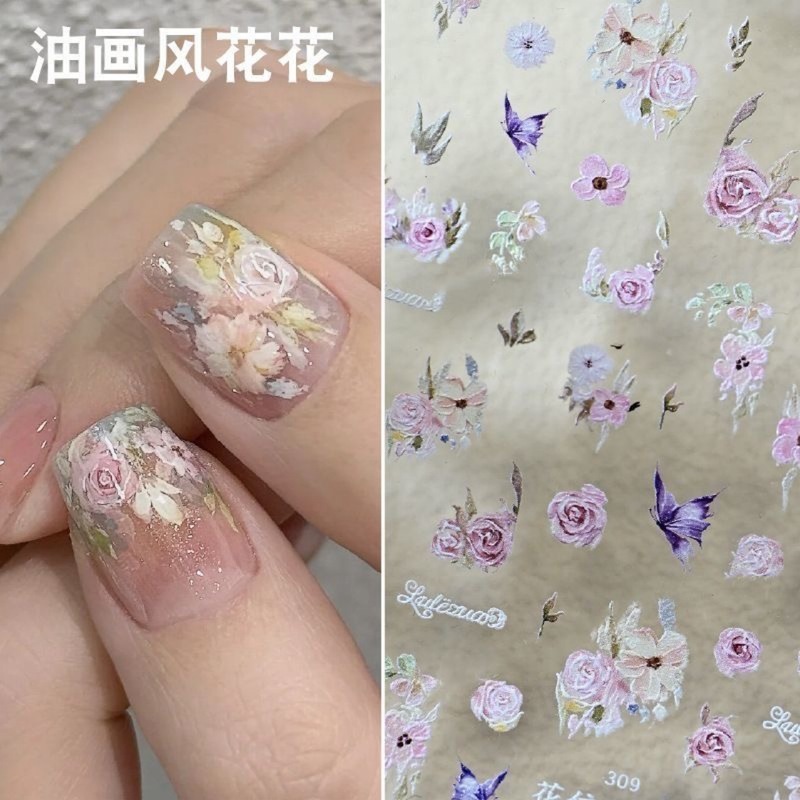 春の新作 指先に咲く花 デュルイリー庭園 エンボスネイルアートステッカー 優しい油絵風 小花|undefined