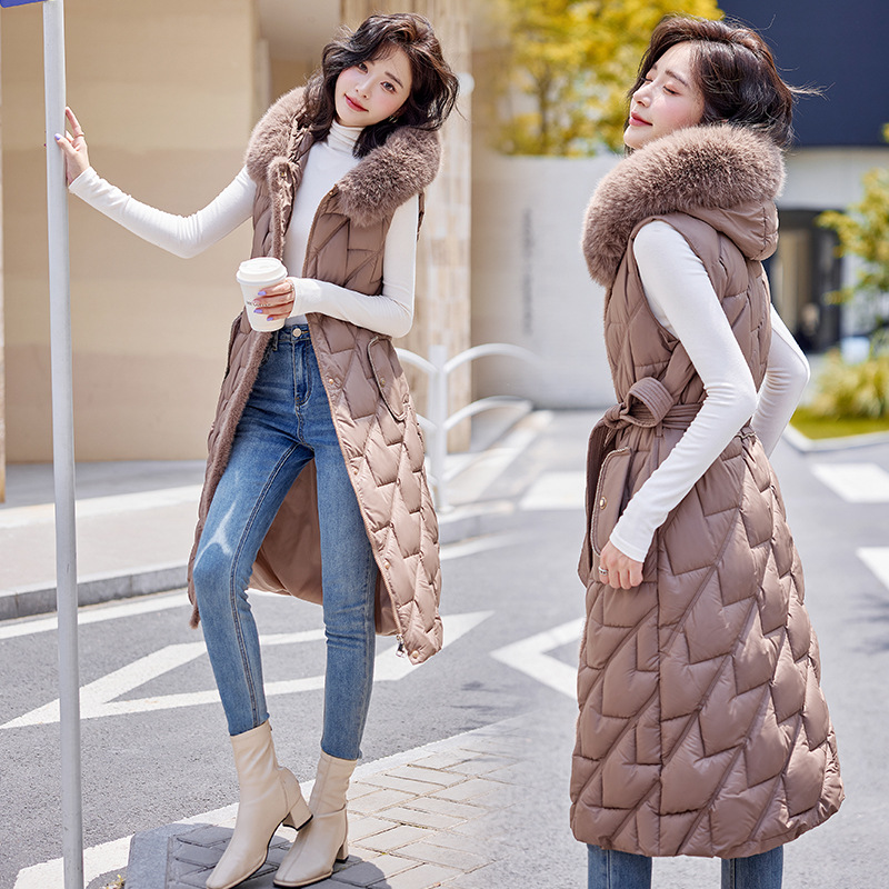 Chaleco de algodón de plumón para mujeres 2024 invierno estilo coreano engrosado con capuzas de cabello de cabello de cabello de hombros chaleco chaqueta image 5