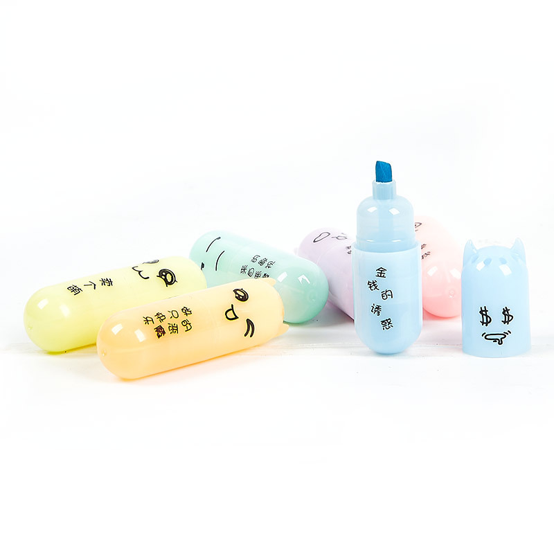 Q1070 niños mini resaltador pequeño diablo resaltador 6 colores 6 marcador de dibujos animados portátil de estudiante de una sola cabeza