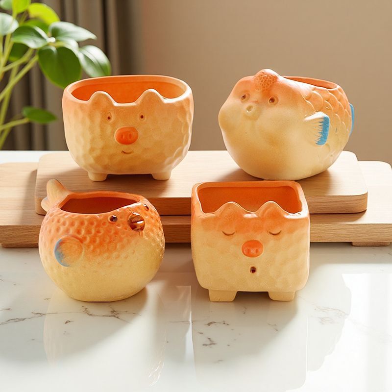 Wholesale Dropshipping Cross-Border Labeling of Succulent Flower Pots, Coarse Pottery Breathable Pots of Various Sizes and High-Stemmed Ceramic Vintage Plant Pots