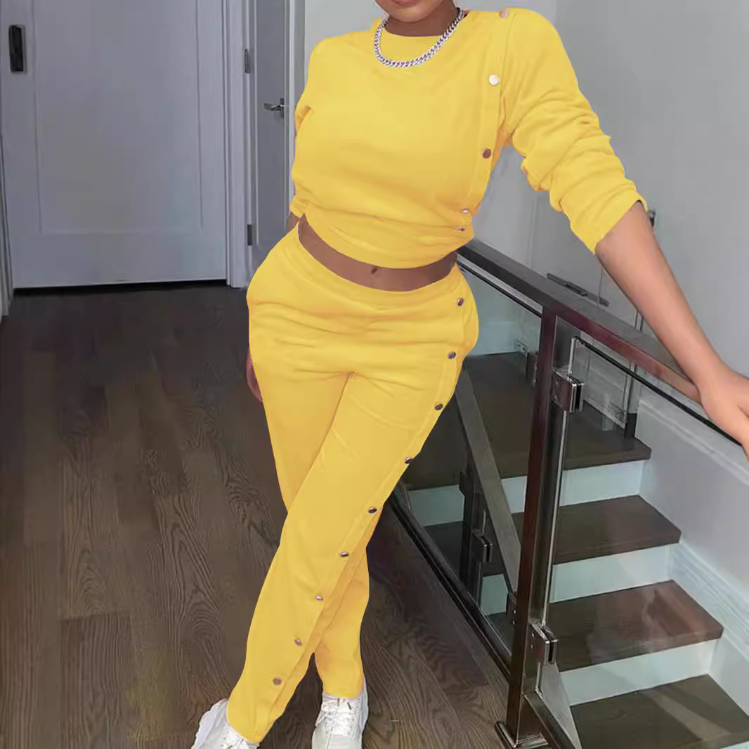 Women's Clothing women's clothing Side breasted two piece sweatshirt long sleeved trousers fashionable casual suit_voghion.com