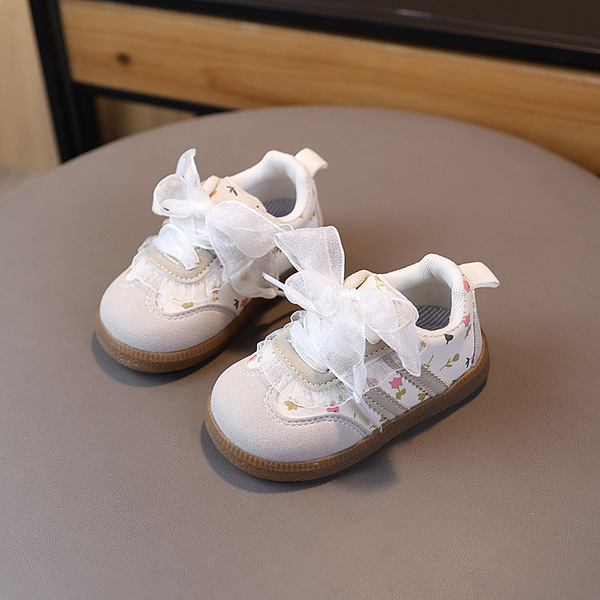 Demi-season children's non-slip white sneakers for early age