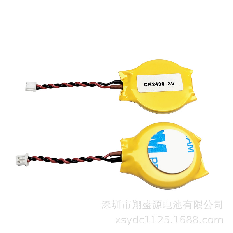厂家供应CR2430带插头出线电池3V高容量CR2430端子线贴双面胶电池