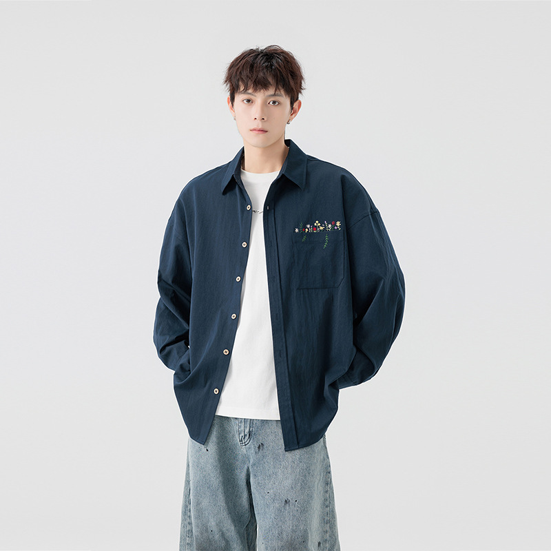NASA刺绣长袖衬衫外套男夏季2025新款痞帅高级感休闲男生春秋衬衣|undefined