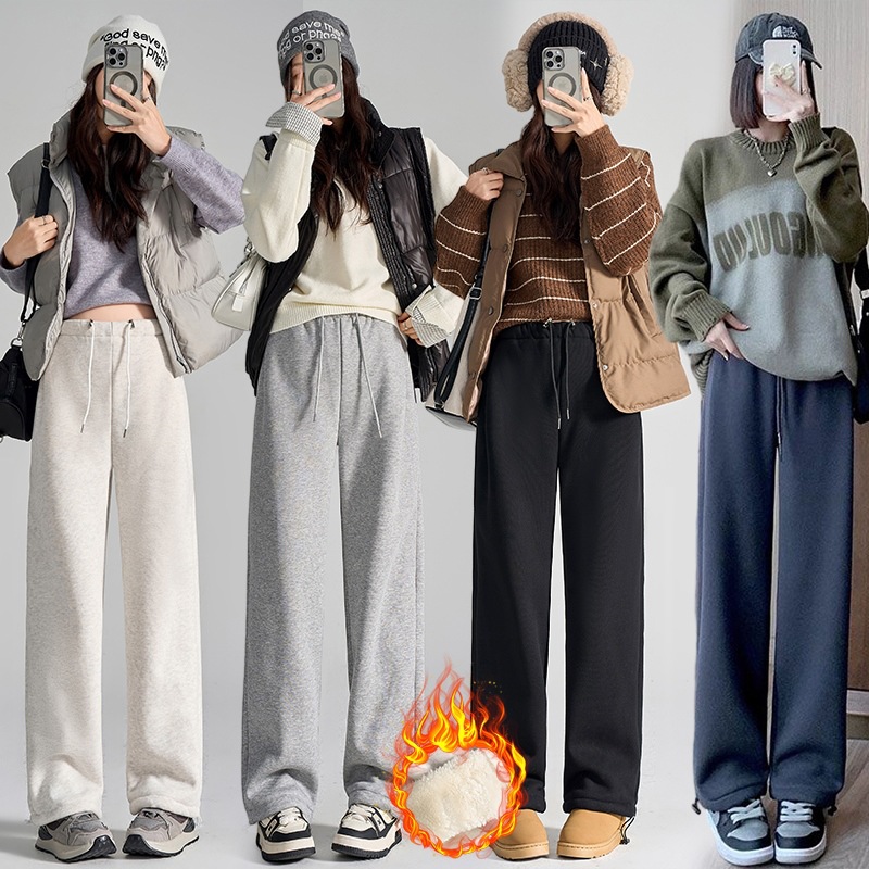 Real Shot of Versatile Autumn and Winter Maternity Wear: Lamb Wool Sweatpants, Fleece-Lined, Non-Constricting Cotton Pants, Jogger-Style Casual Wide-Leg Pants