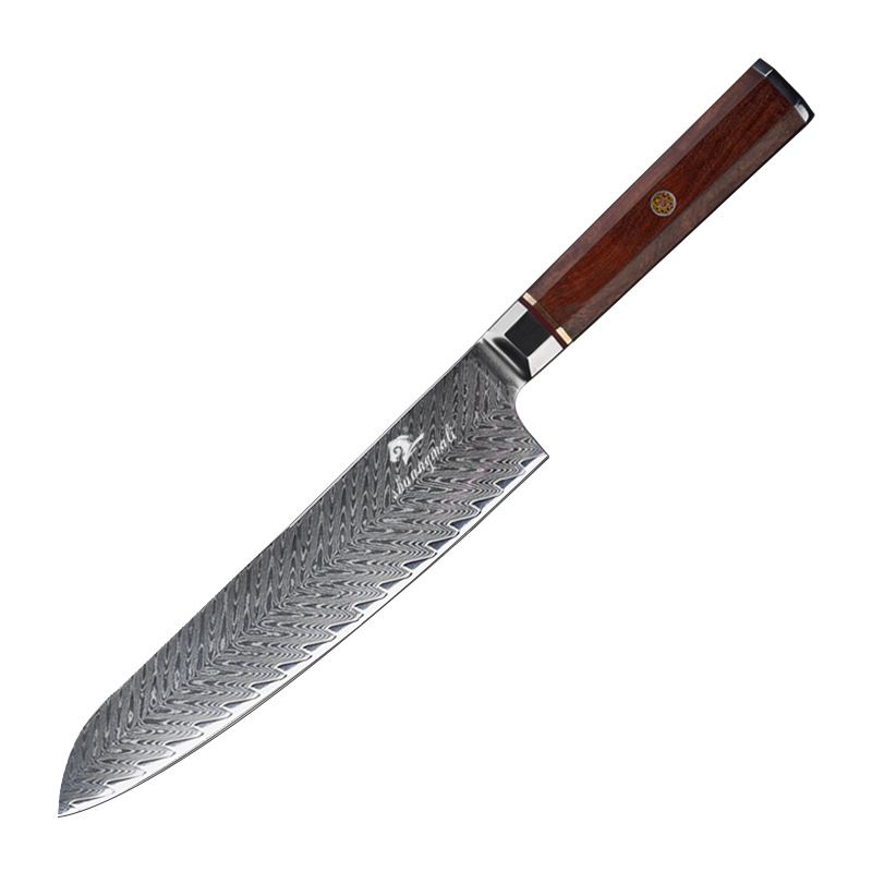 Cuchillo de cocina de acero de Damasco cuchillo de carne de acero inoxidable Rosewood cuchillo de mango octogonal entrega transfronteriza