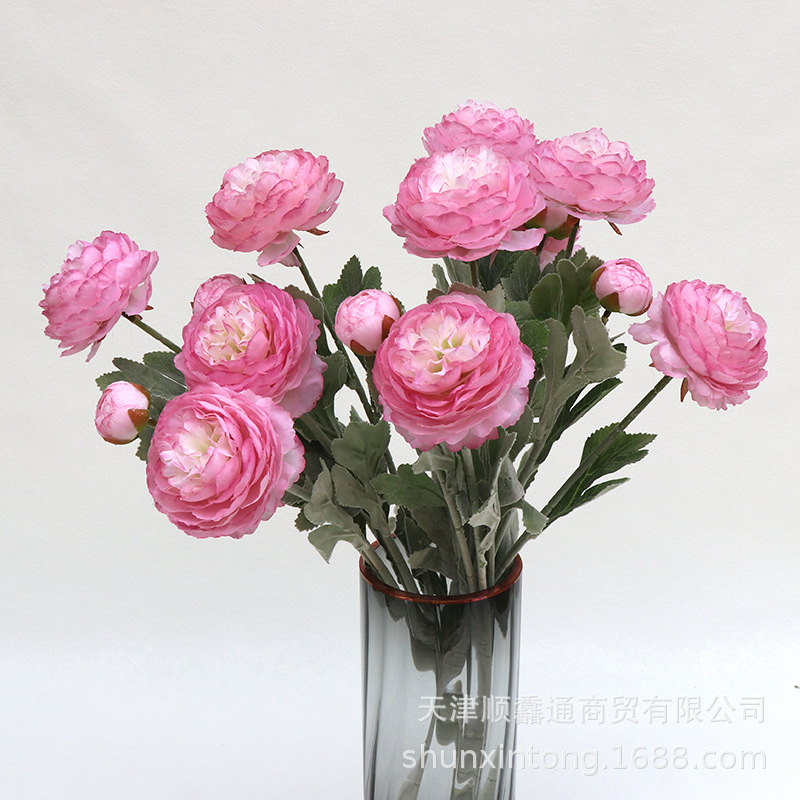 외국 모란 루리 안 하이 엔드 인공 꽃 3 헤드 로터스 꽃 홈 장식 가짜 꽃 Qianzi 루리 안 모란