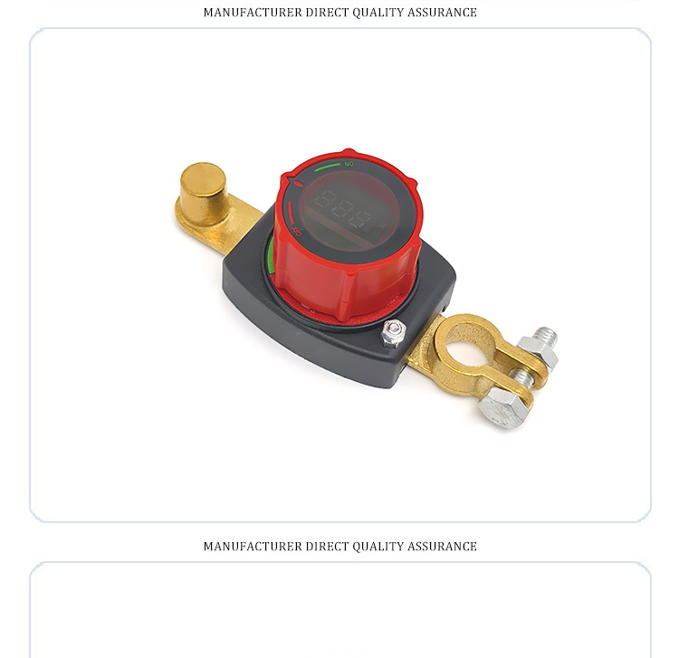 12V48V Power Main Switch with Voltage Display, Brass Battery Positive and Negative Terminal Power Cut-Off Switch for Automobiles